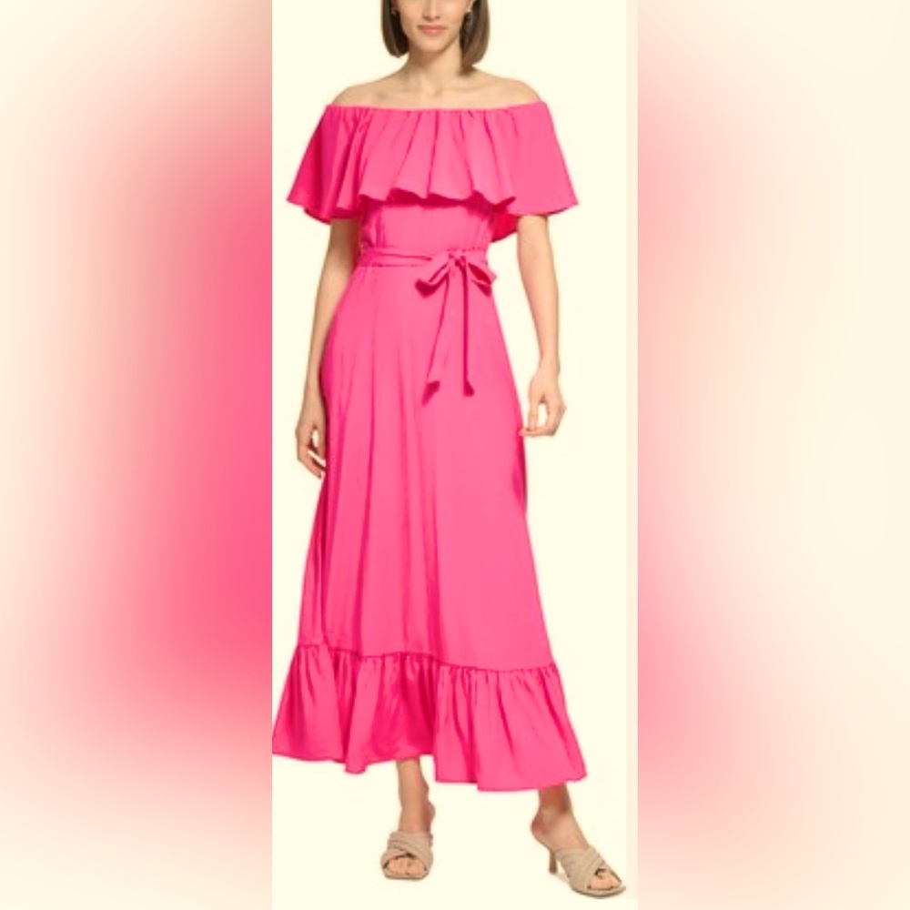 Calvin Klein Pink Off-Shoulder Maxi Dress